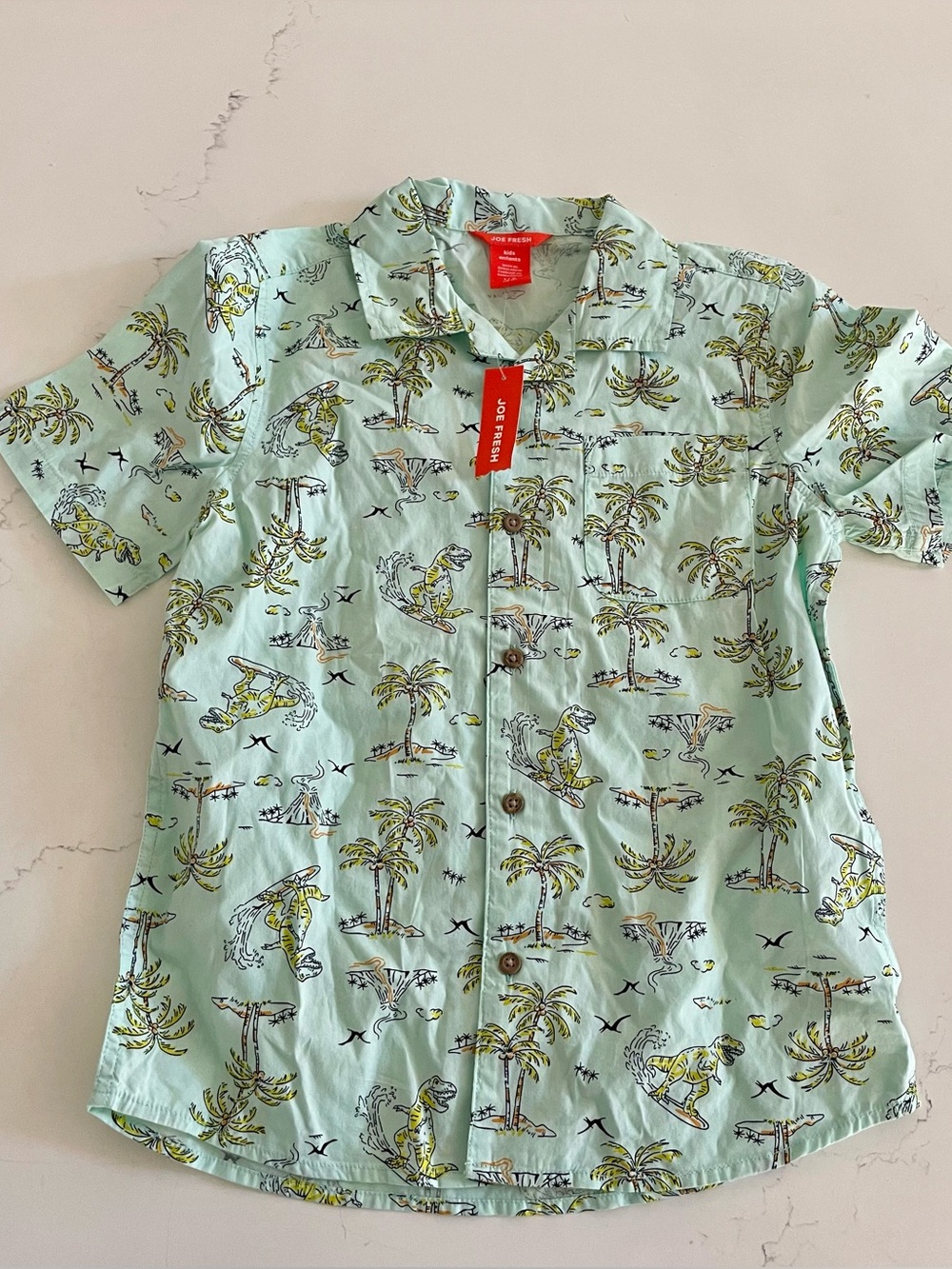 NWT! Joe Fresh Dinosaur Theme Short-Sleeve Button Down Shirt (10-12 YRS)